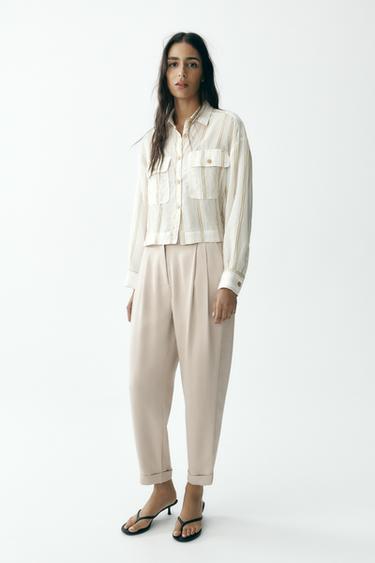 CAMISA RAYAS BOLSILLOS - Crudo / Verde de Zara - Imagen 0