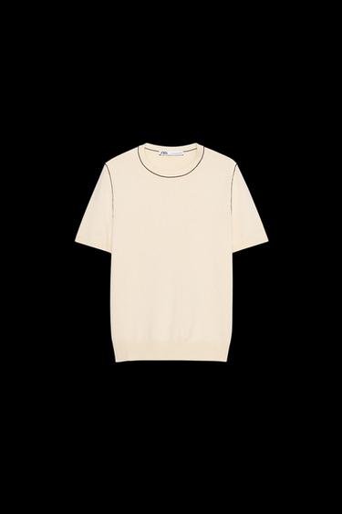 SHORT SLEEVE KNIT TOP WITH PIPING - Ecru by Zara - Image 0