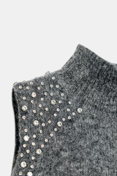 TOP AVEC LAINE ET BIJOUX FANTAISIE - Gris anthracite de Zara - Image 6