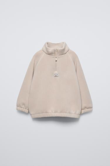 Zara POLAR HALF ZIP SWEATSHIRT - Stone