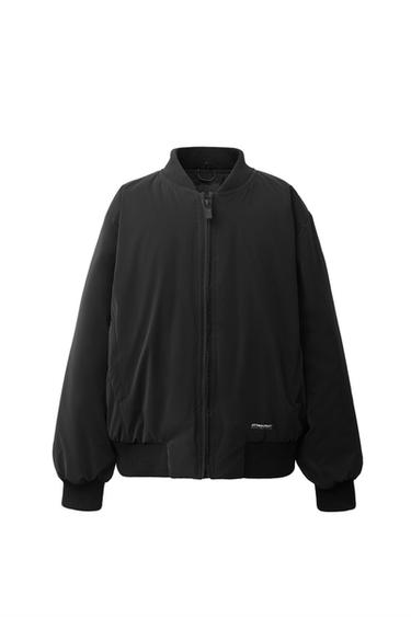 Zara RUBBERIZED BOMBER JACKET WITH DETACHABLE HOOD - Black