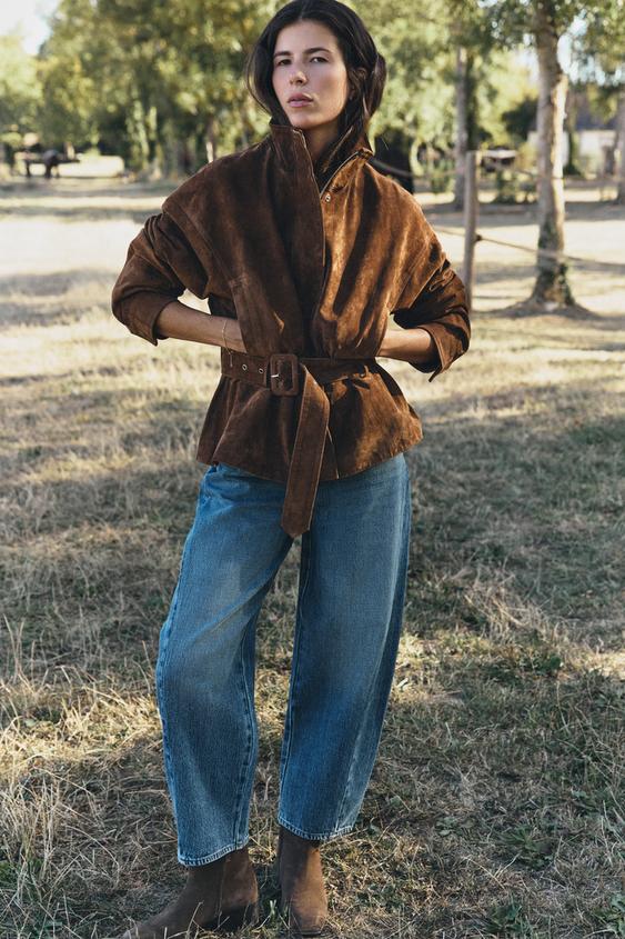 100% LEATHER BELTED JACKET - Brown by Zara - Image 0