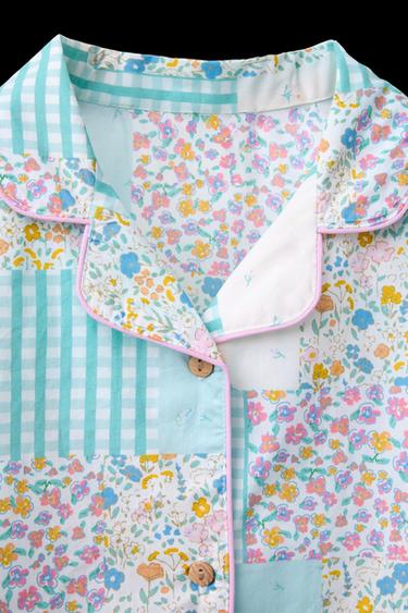 6-14 JAHRE/ SCHLAFANZUGHEMD UND BERMUDA-GARNITUR PATCHWORK - Cremefarben von Zara