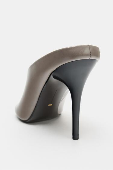 LEATHER HEELED MULES - LIMITED EDITION - Grey by Zara - Image 5