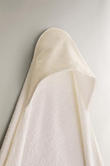 HOODED BABY TOWEL WITH FLORAL EMBROIDERY - Oyster-white by Zara - Image 1