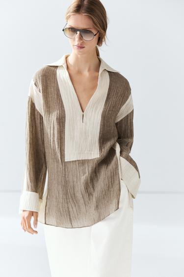 Blusa fluida textura mezcla lino - 211 de Zara