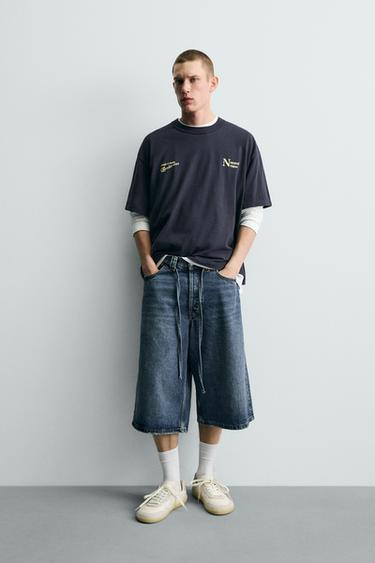 콘트라스트 텍스트 프린트 티셔츠 - Zara의 보라 - 이미지 0