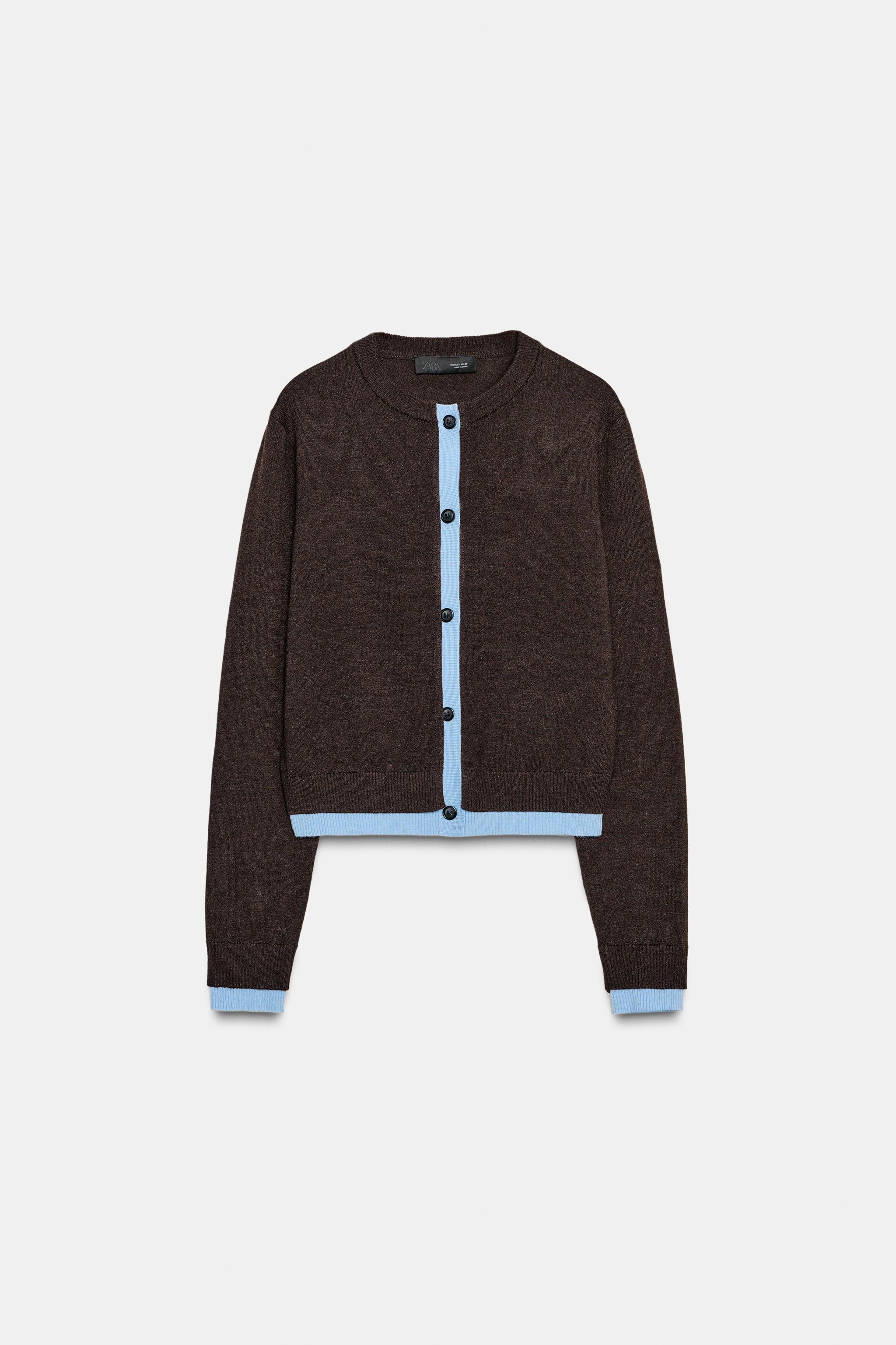 コントラストニットカーディガン - ブラウン | ZARA Japan / 日本