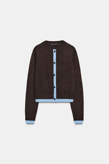 콤비네이션 니트 재킷 - Zara 브라운