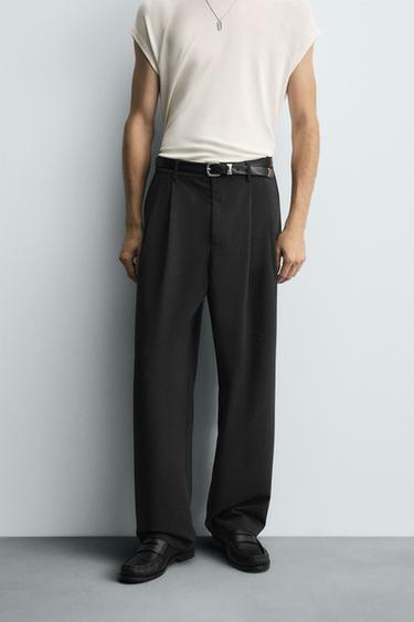 PLEATED WIDE-LEG TROUSERS - Anthracite Grey by Zara