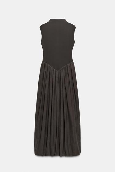 LONG CONTRAST TULLE DRESS - Dark brown by Zara