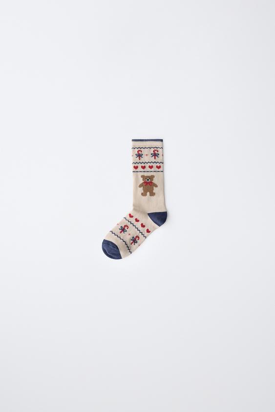 REINDEER PRINT MID-HEIGHT SOCKS - Navy blue by Zara - Image 0