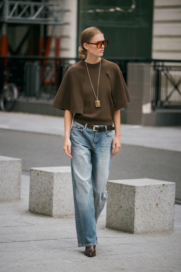 KNIT CAPE SLEEVE JUMPER dark khaki ZARA United Kingdom