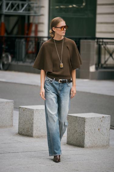 KNIT CAPE SLEEVE SWEATER - dark khaki by Zara