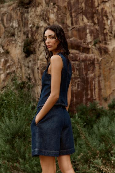 Z1975 DENIM SHORTS WITH DARTS AND BELT - Blue by Zara - Image 3