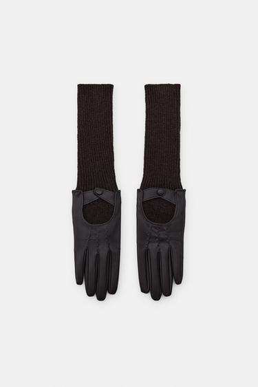 COMBINED LEATHER EFFECT GLOVES - Brown by Zara