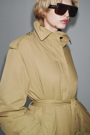 Zara ZW COLLECTION BELTED PADDED TRENCH COAT - taupe brown
