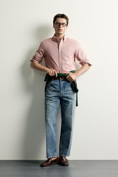 REGULAR FIT HOUNDSTOOTH SHIRT - White / Red by Zara - Image 0