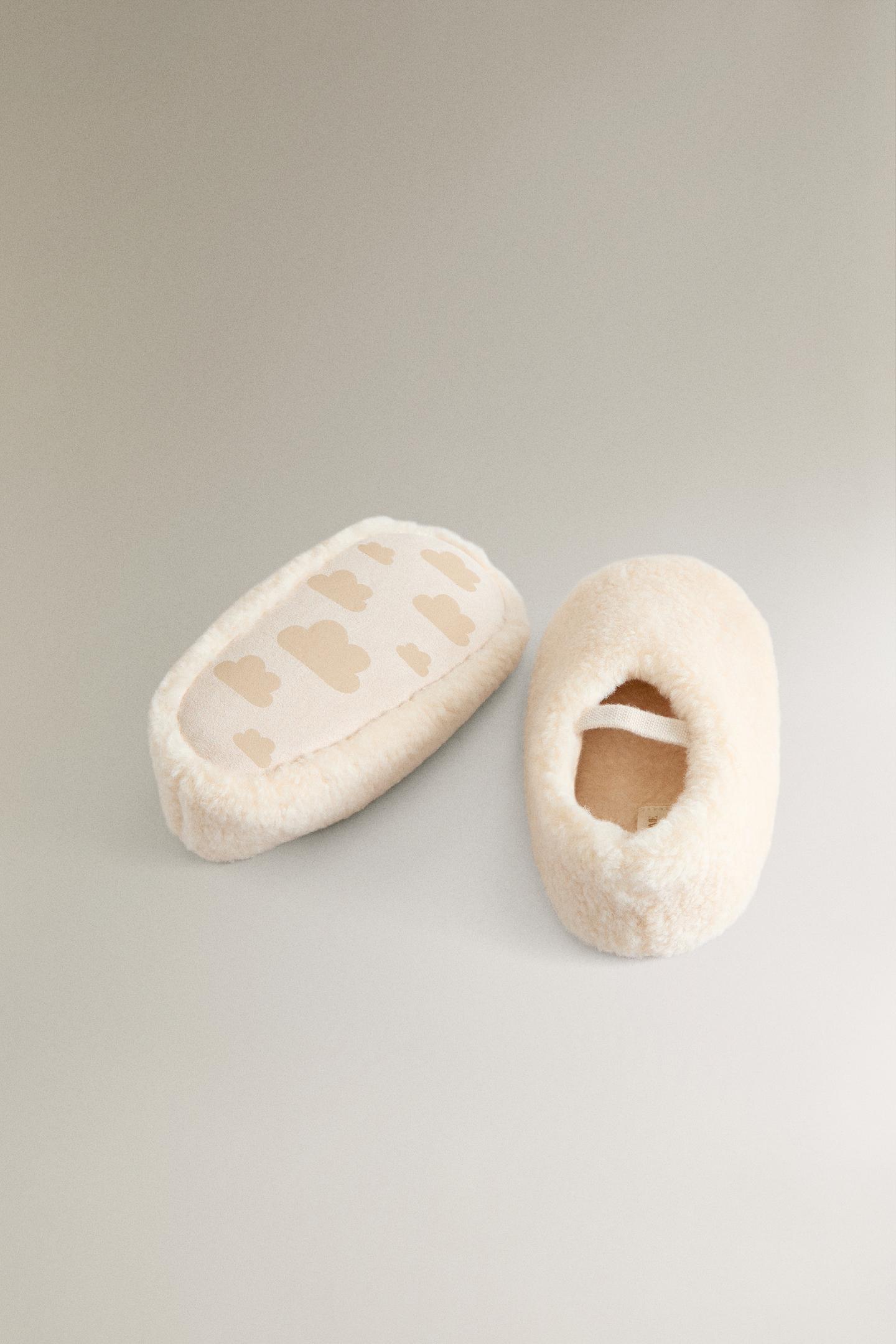 Детские балетки Zara Faux Shearling Ballerinas, цвет: Молочный белый — фото 5