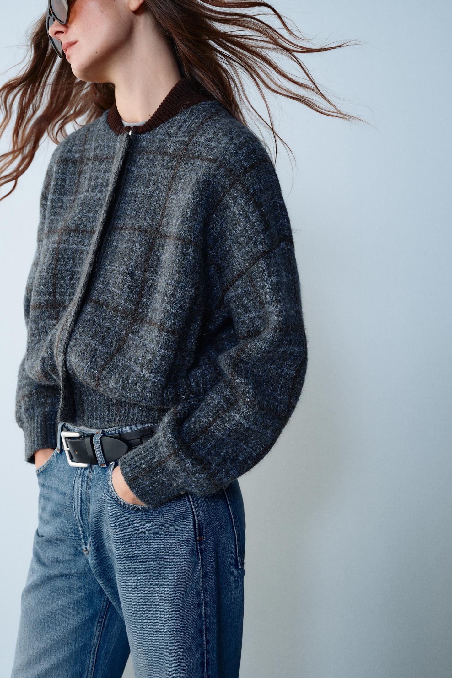 Женская куртка Zara Checked Knit Bomber, цвет: Разноцветный — фото 3
