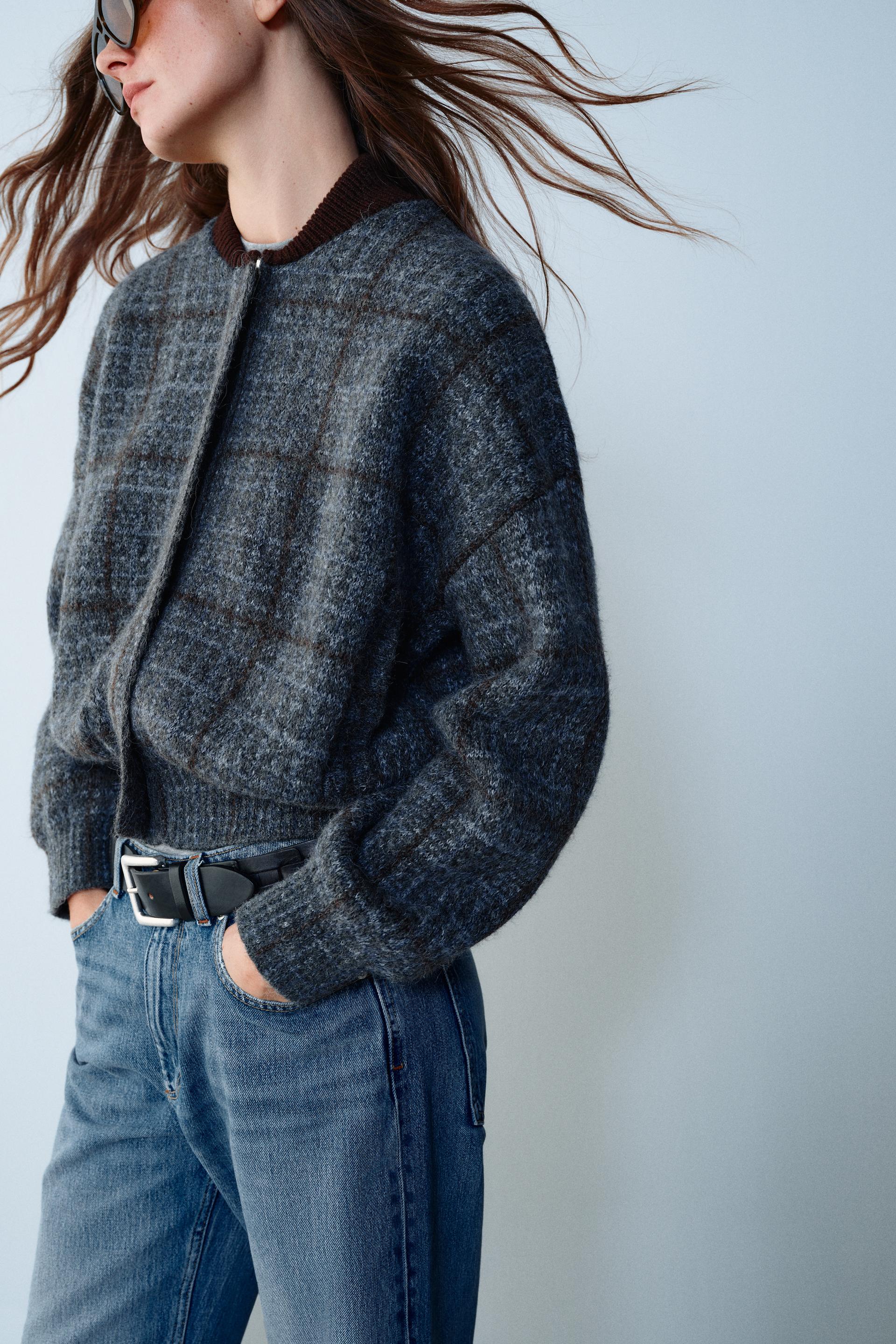 CHECKED KNIT BOMBER JACKET thumbnail 3