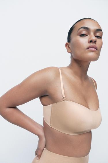 POLYAMIDE BANDEAU BRA WITH STRAPS - Beige-pink by Zara