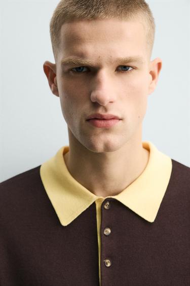 POLO EN MAILLE DÉCONTRACTÉ À CONTRASTE - Marron de Zara - Image 4