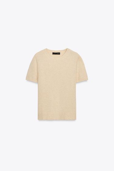 سترة كشمير 100% بأكمام قصيرة - رمل الخاص بـ Zara