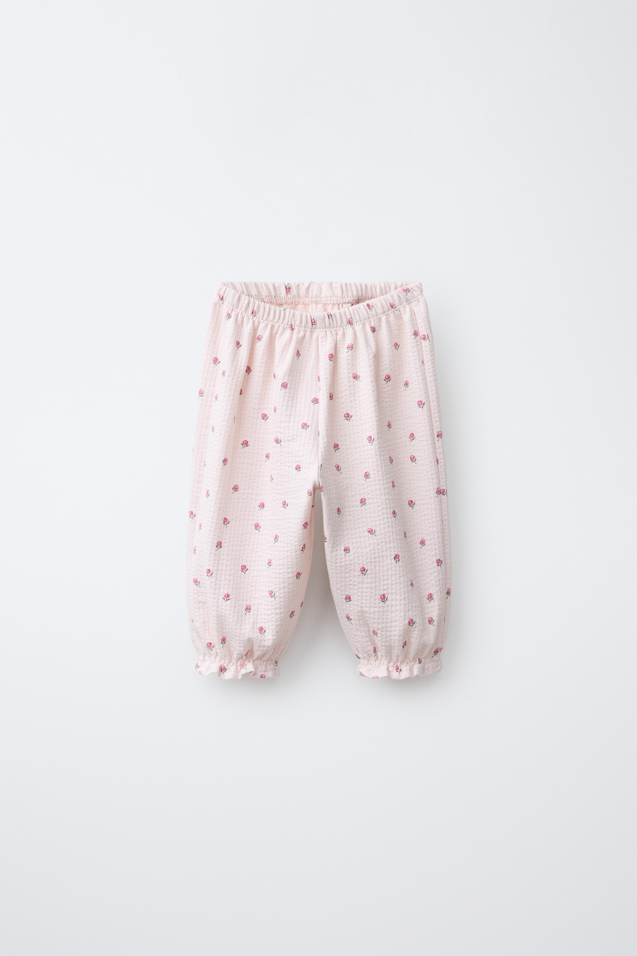 TEXTURED FLORAL PRINT TROUSERS — Pink / White