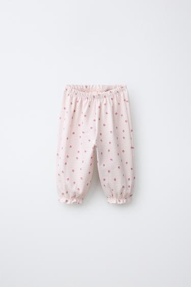 TEXTURED FLORAL PRINT TROUSERS - Pink / White by Zara - Image 0