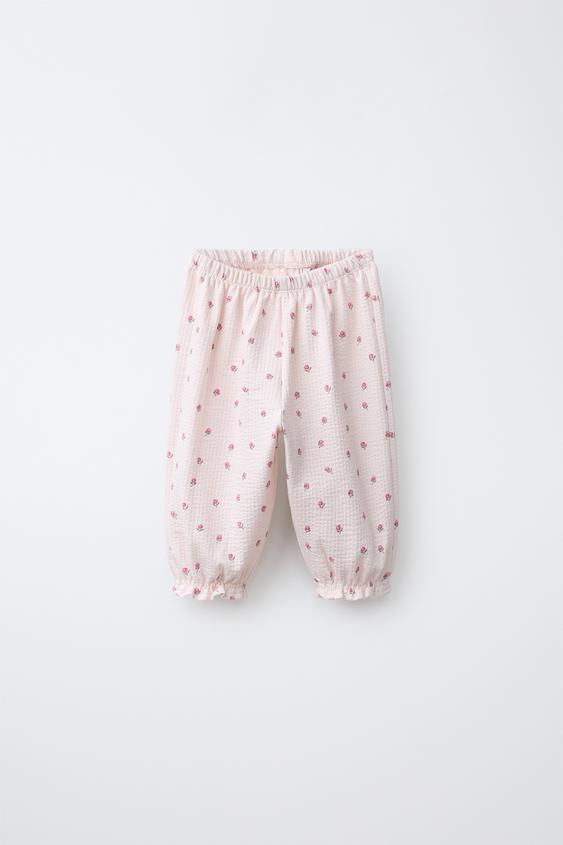 TEXTURED FLORAL PRINT TROUSERS - Pink / White by Zara - Image 0
