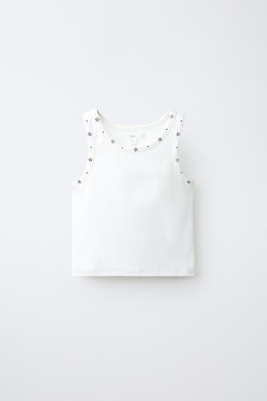 T-SHIRT MET STUDS EN STERREN - Gebroken wit van Zara