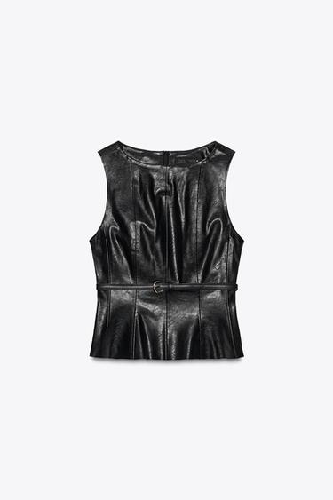 FAUX LEATHER TOP WITH BELT - Black by Zara - Image 5