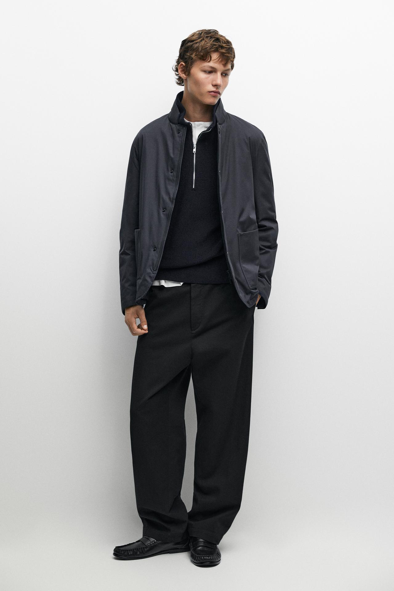 Stand-up collar down jacket — Navy / White