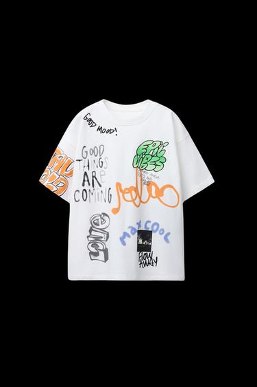 T-SHIRT MIT GRAFFITI-PRINT - Weiß von Zara - Bild 0