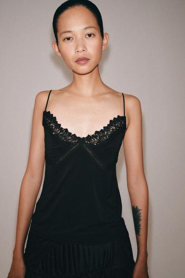 LACE TOP WITH STRAPS - Black by Zara - Image 2