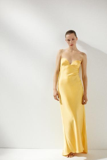 LONG SATIN DRESS - Yellow by Zara