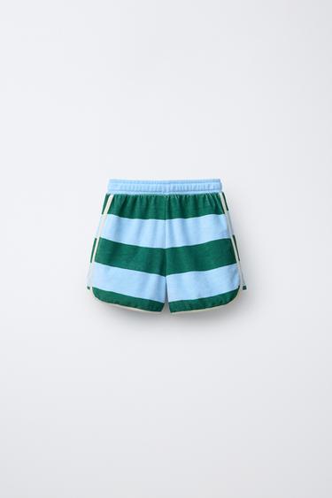 STRIPED TERRY BERMUDA SHORTS - Light blue by Zara - Image 1