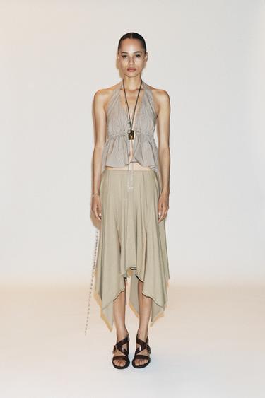 ASYMMETRIC MIDI SKIRT - Light khaki by Zara