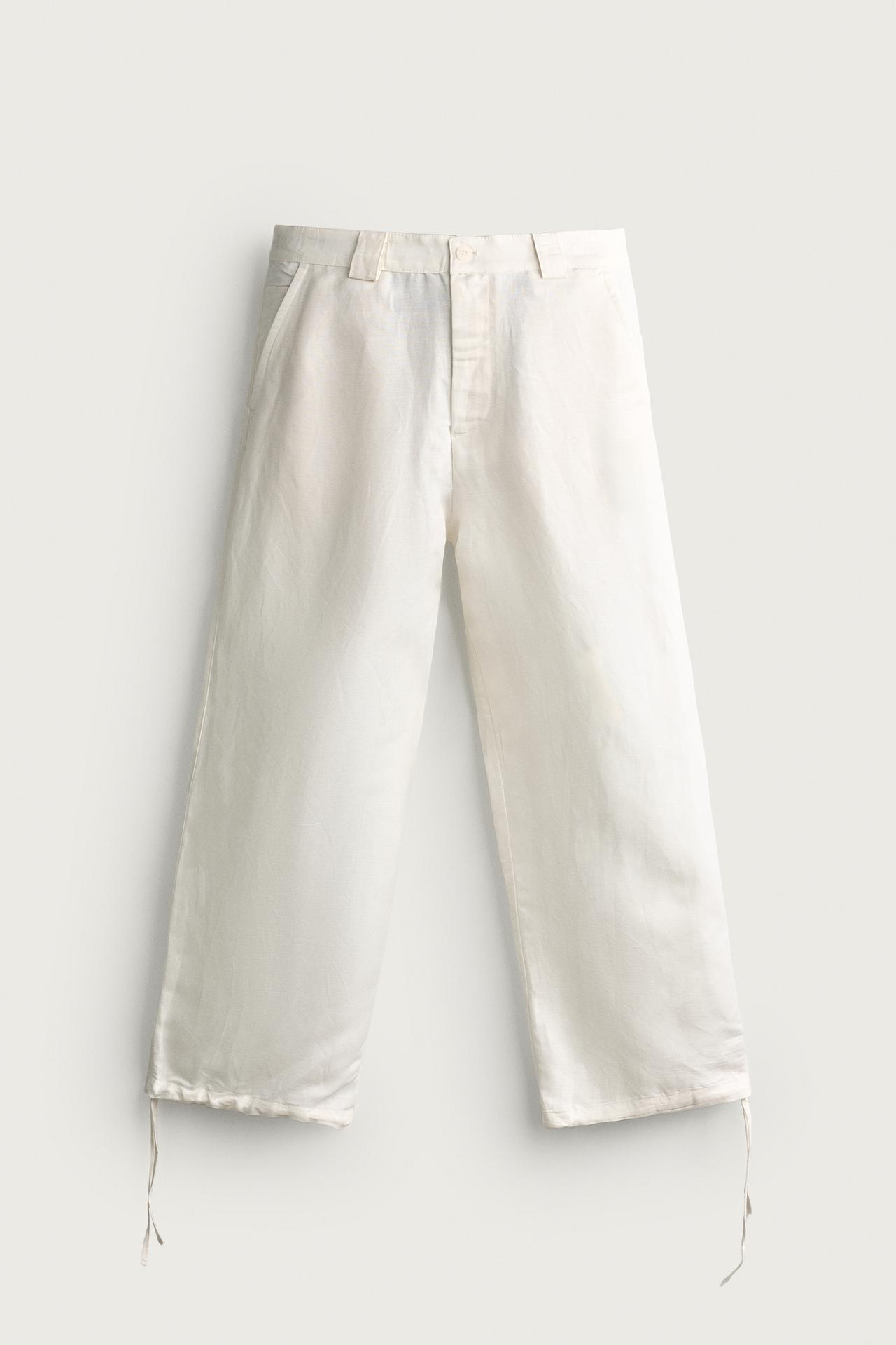 LINEN-VISCOSE RELAXED FIT PANTS — Ecru