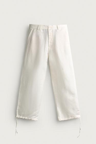 Zara LINEN-VISCOSE RELAXED FIT PANTS - Ecru