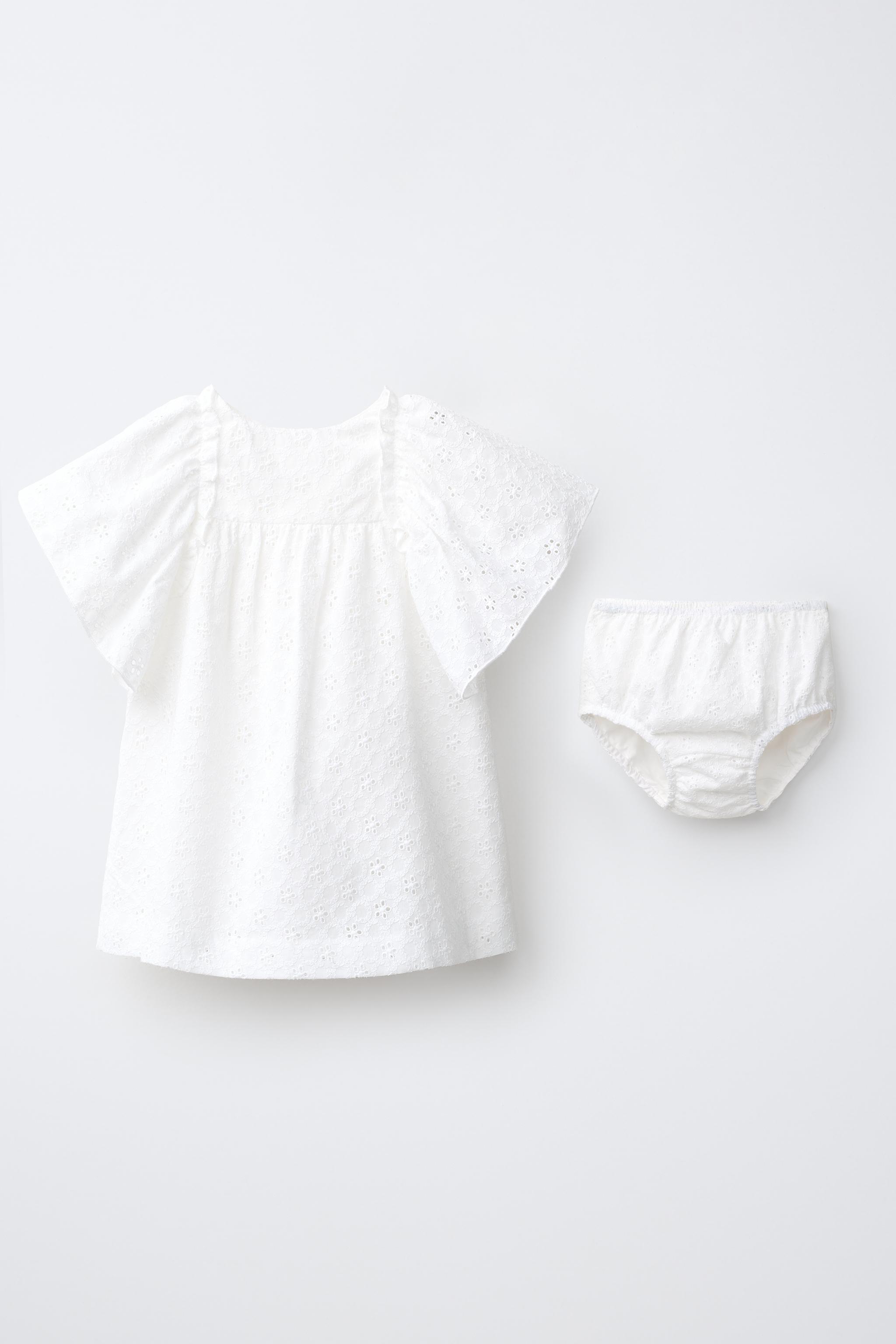 EMBROIDERED DRESS AND BLOOMERS — White