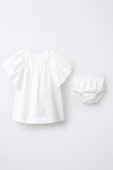Zara EMBROIDERED DRESS AND BLOOMERS - White