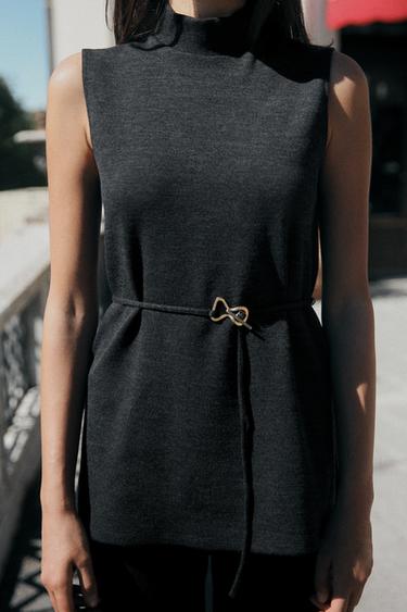 SOFT PIQUÉ HIGH NECK TOP - charcoal grey by Zara - Image 0
