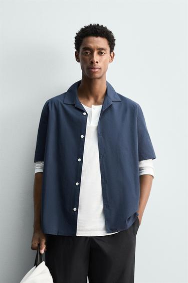 CHEMISE COUPE DÉCONTRACTÉE EN POPELINE - Bleu de Zara