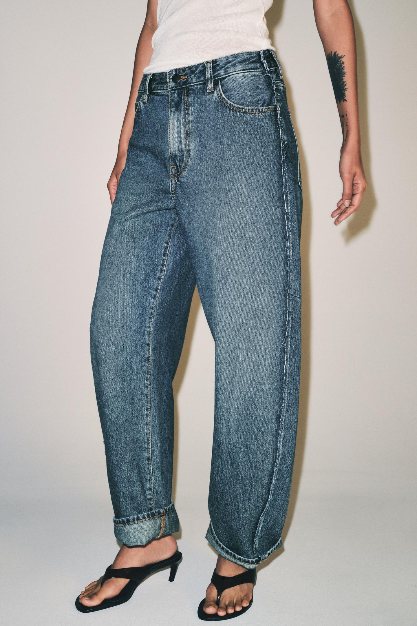 Женские джинсы Zara ZW Collection Mid-Rise Cuffed Balloon, цвет: Синий — фото 2