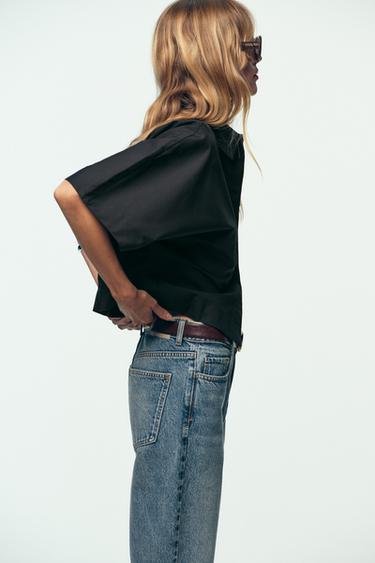 CHEMISE EN POPELINE À MANCHES LARGES - Noir de Zara - Image 2