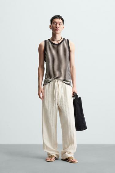 STRIPED JACQUARD TROUSERS - Ecru by Zara - Image 0