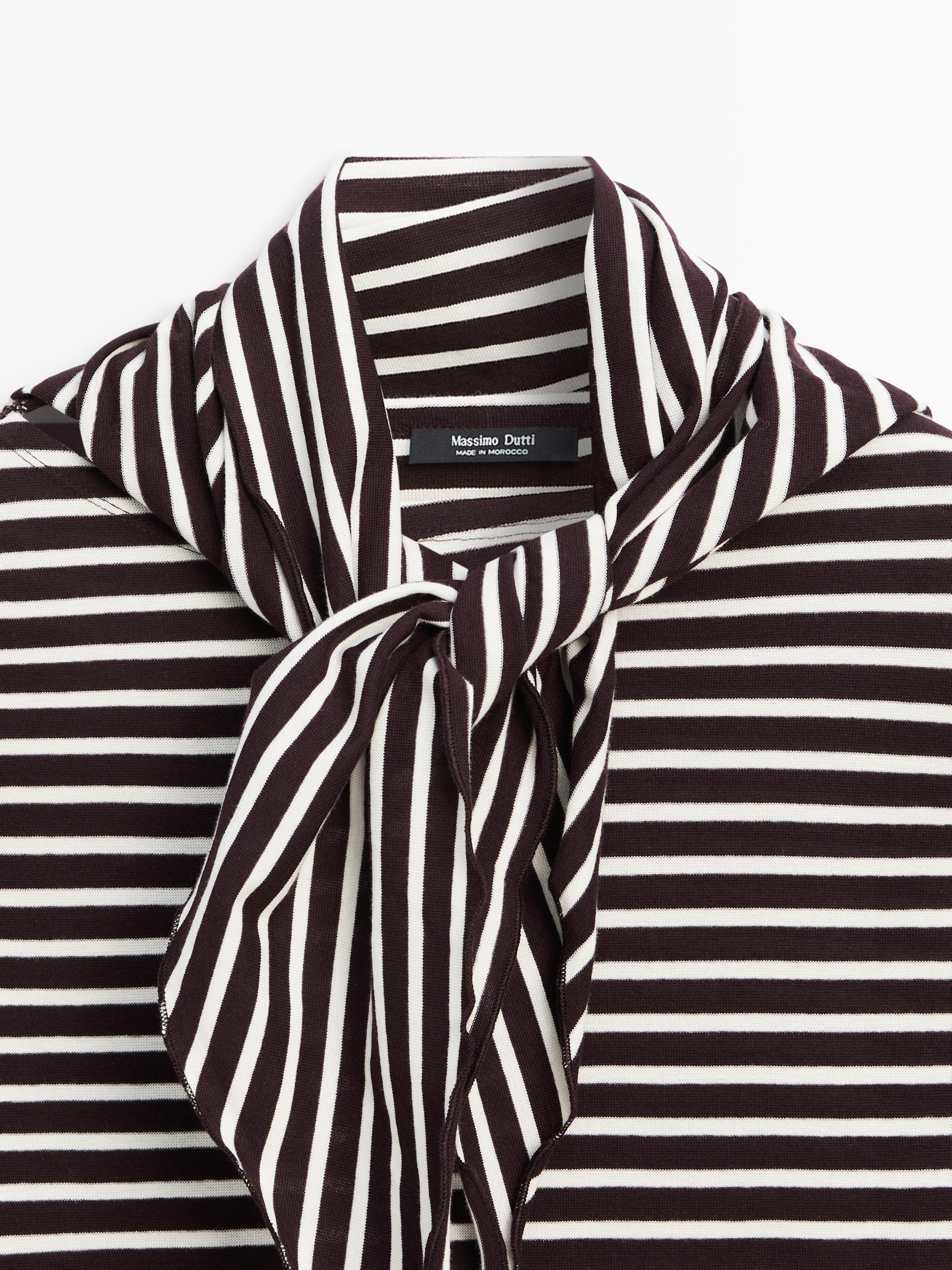 Cotton blend striped T-shirt with scarf detail