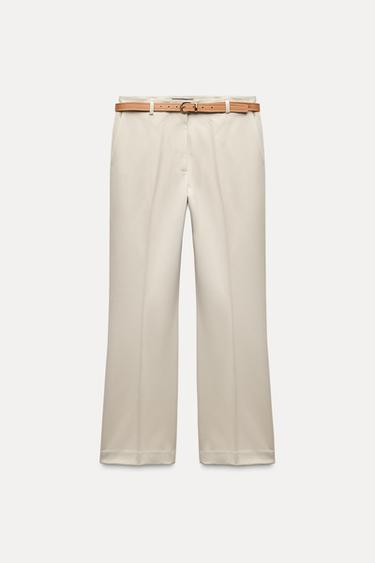 Zara BELTED STRAIGHT LEG PANTS - Sand